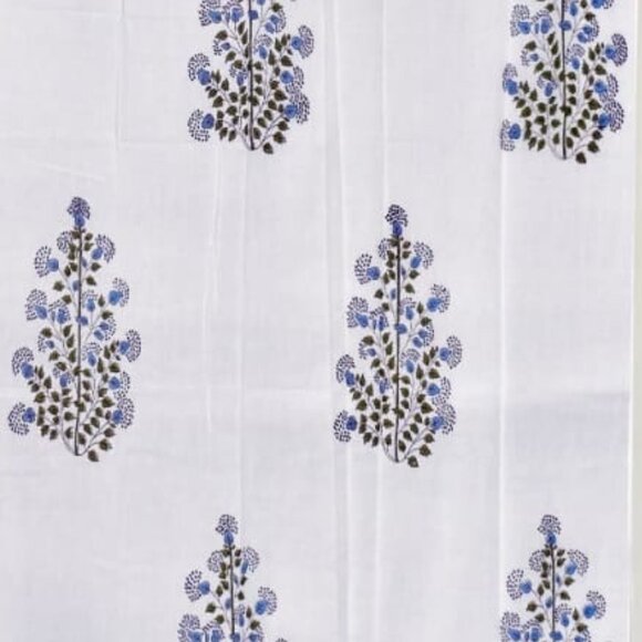 Hand Block Printed Cotton Curtains 7 X 4 feet – Set of 2 White and Blue - Picture 2 of 3